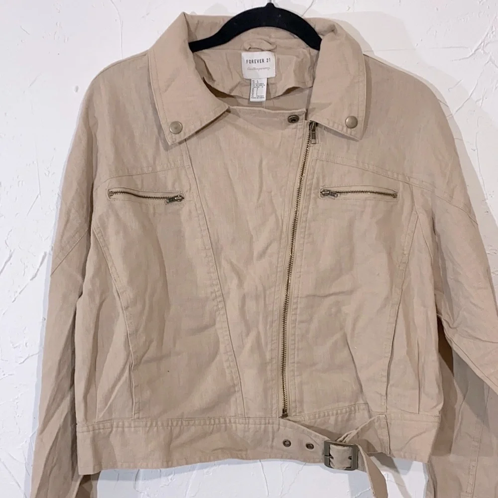 NWT Forever 21 Khaki Front Zipper Moto Jacket Size Large